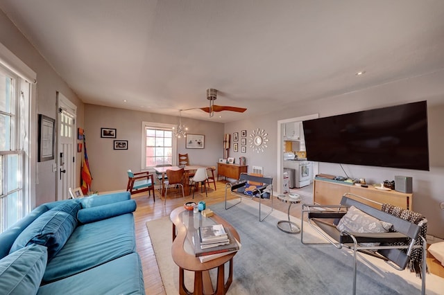 408 W 2nd St, Marfa, TX 79843 - living room featuring ceiling fan and light wood-type flooring