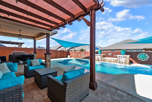 7028 Xit Ranch Rd, Odessa, TX 79765 - fenced backyard with a patio, an outdoor living space, and area for grilling