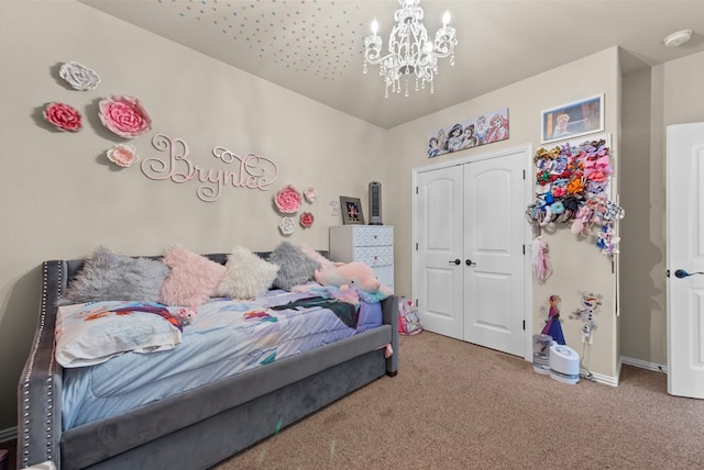 7028 Xit Ranch Rd, Odessa, TX 79765 - carpeted bedroom with a chandelier and a closet