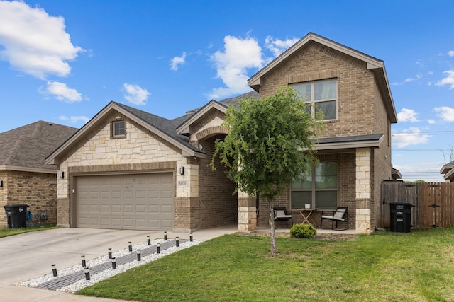 traditional-style home featuring brick siding and a front yard
