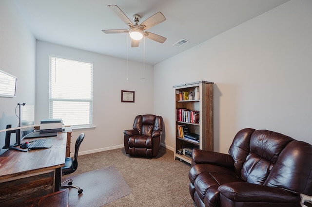 7521 Iron Mountain Rd, Odessa, TX 79765 - carpeted home office with ceiling fan and baseboards