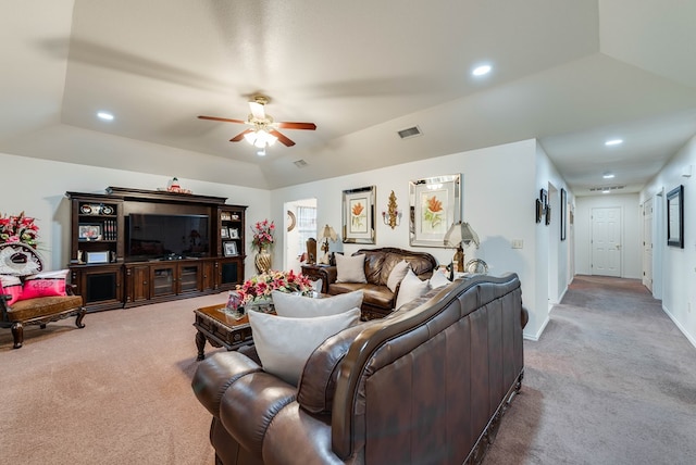 401 Brookover Cir, Odessa, TX 79763 - living area with carpet flooring, a ceiling fan, and recessed lighting