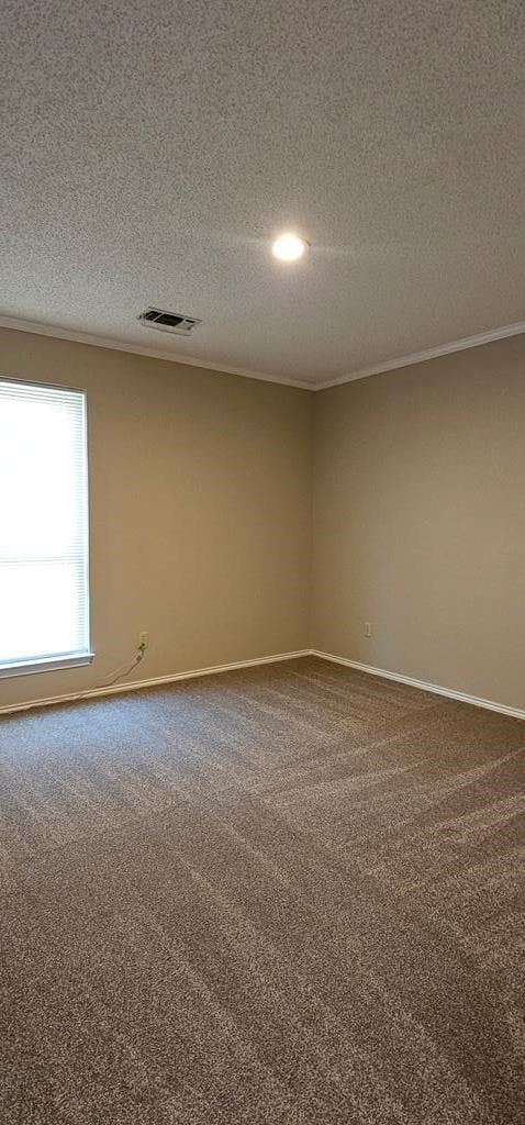 2304 Regal Pl, Midland, TX 79707 - unfurnished room featuring crown molding, a textured ceiling, carpet flooring, and baseboards