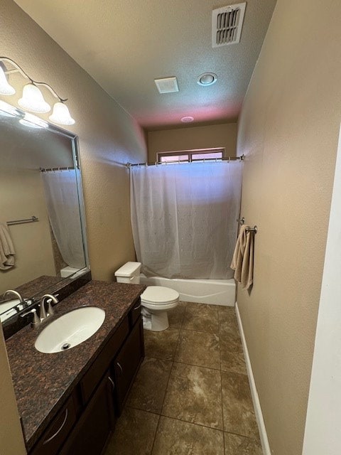 6111 Sun Tea Way, Midland, TX 79705 - bathroom featuring vanity, shower / tub combo, toilet, tile patterned flooring, and baseboards