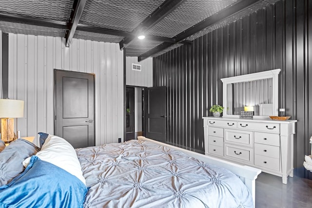 3398 SE 3000, Andrews, TX 79714 - bedroom with concrete floors and beamed ceiling