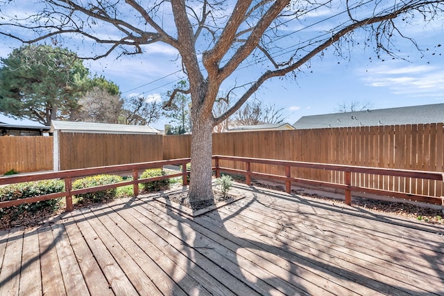 wooden deck featuring a fenced backyard