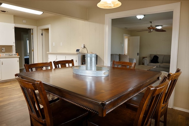 302 County Rd 409, Seminole, TX 79714 - dining area featuring a ceiling fan and light wood-style floors