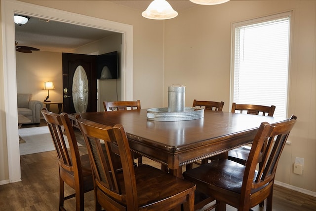 302 County Rd 409, Seminole, TX 79714 - dining space featuring dark wood-style floors and baseboards