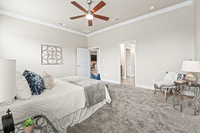 8919 Red Cliff Ave, Odessa, TX 79765 - carpeted bedroom with crown molding and a ceiling fan