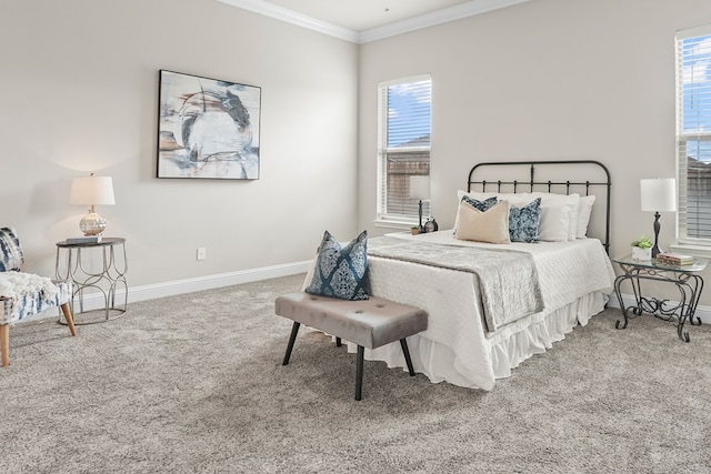 8919 Red Cliff Ave, Odessa, TX 79765 - bedroom with carpet floors, crown molding, and multiple windows