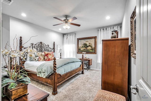 7016 Spur Ranch Rd, Odessa, TX 79765 - carpeted bedroom with recessed lighting and a ceiling fan
