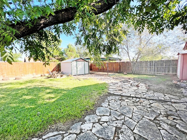 view of yard with a storage unit