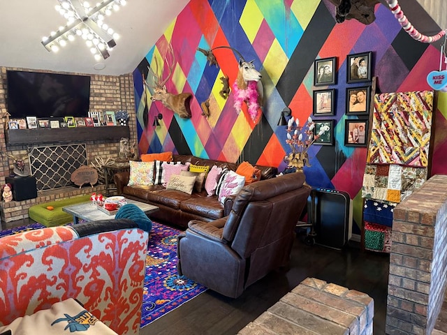 game room with vaulted ceiling with beams and a notable chandelier