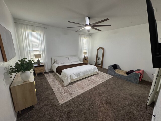 7001 La Escalera Ct, Odessa, TX 79765 - bedroom with multiple windows, carpet floors, and ceiling fan