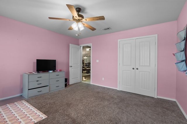 1012 Duke Ave, Odessa, TX 79765 - unfurnished bedroom with a closet, carpet flooring, and a ceiling fan