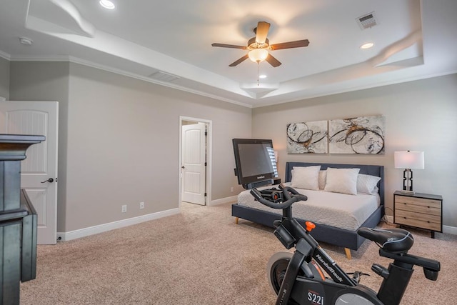 7604 Keyhaven St, Odessa, TX 79765 - carpeted bedroom with a raised ceiling, recessed lighting, and ornamental molding