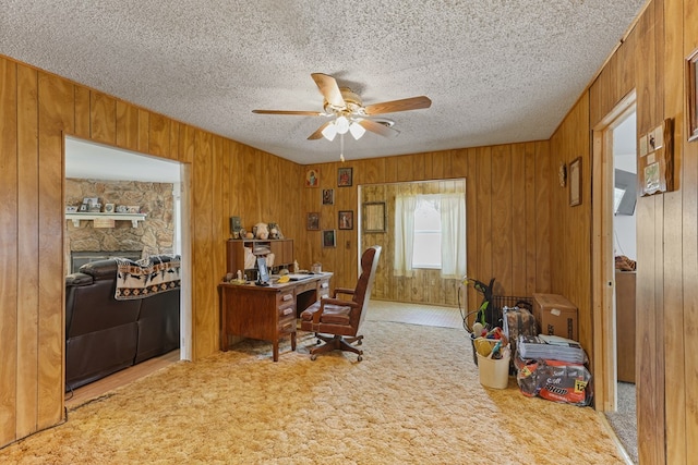 1908 W 36th St, Monahans, TX 79756 - office space with ceiling fan, a textured ceiling, and wooden walls
