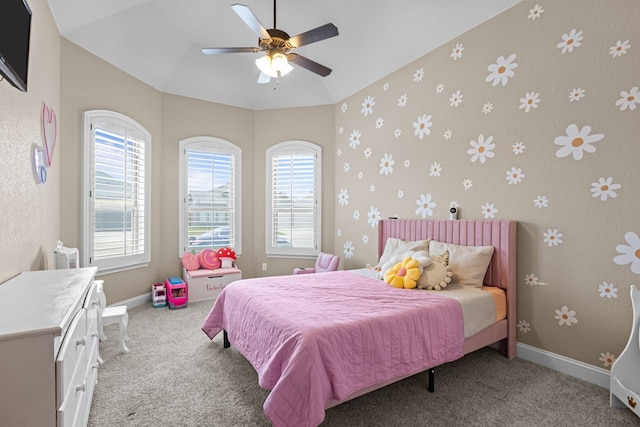 1805 Bourbon St, Odessa, TX 79765 - bedroom with light colored carpet, wallpapered walls, and ceiling fan