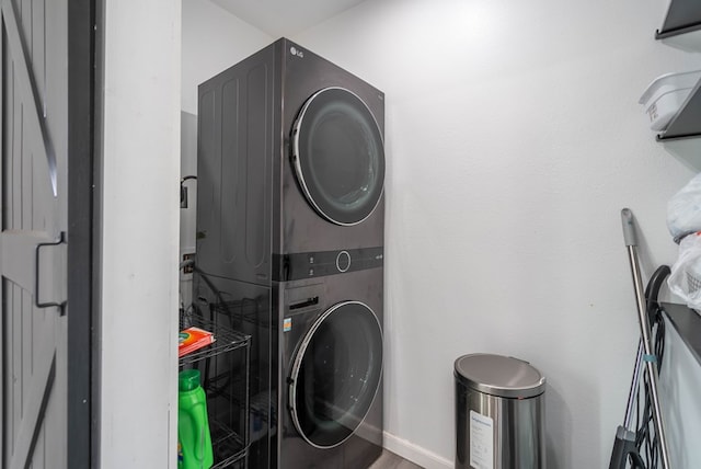 411 N San Jacinto St, Odessa, TX 79762 - washroom featuring stacked washer / drying machine