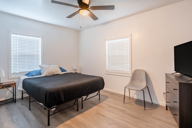 411 N San Jacinto St, Odessa, TX 79762 - bedroom featuring light wood-type flooring, multiple windows, and a ceiling fan