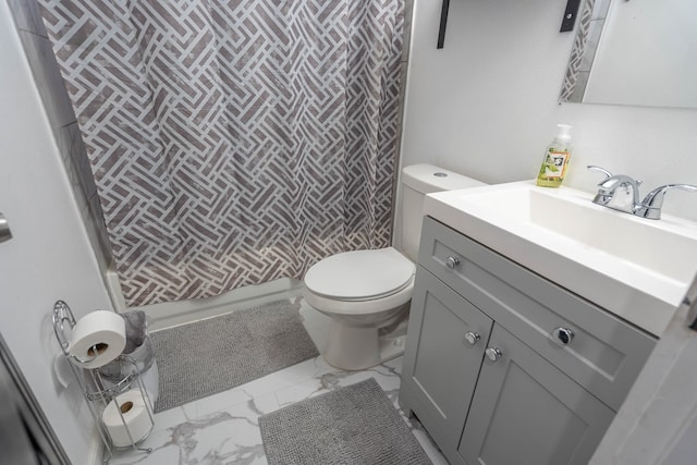411 N San Jacinto St, Odessa, TX 79762 - bathroom with marble look tile flooring, vanity, and curtained shower
