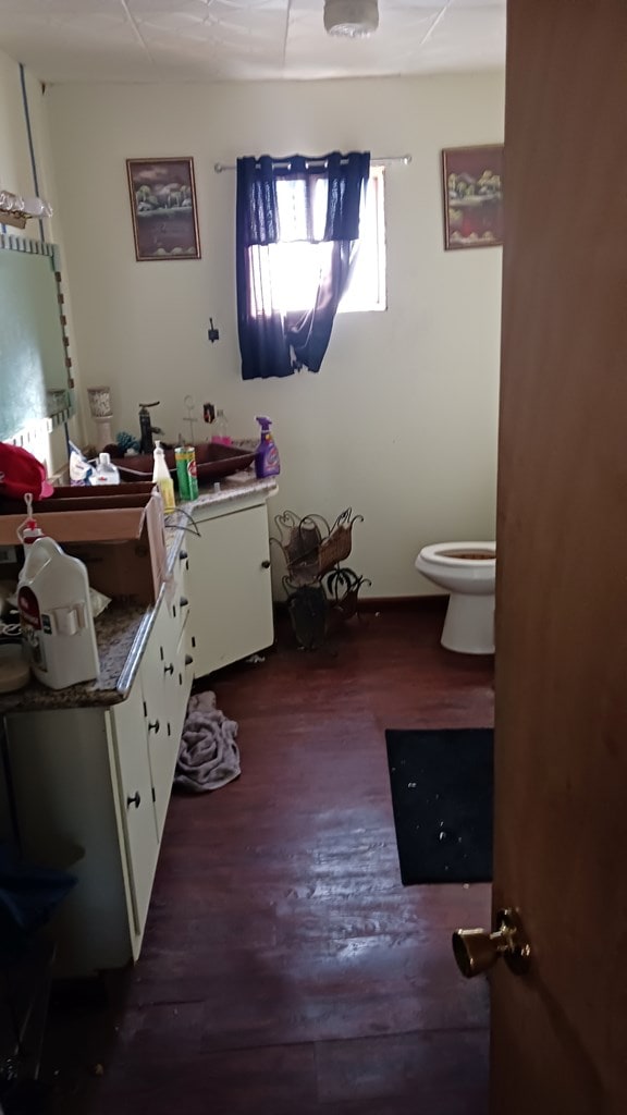 302 E 67th St, Odessa, TX 79762 - bathroom featuring wood finished floors and vanity