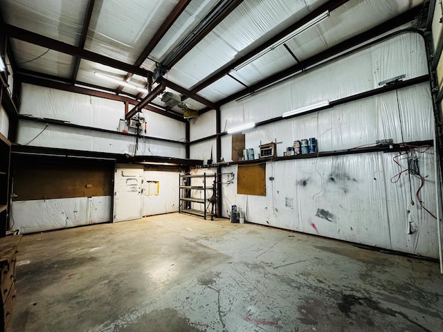 garage with metal wall