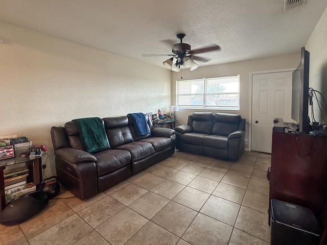 414 SW 9th St, Andrews, TX 79714 - living area with ceiling fan, light tile patterned floors, and a textured ceiling