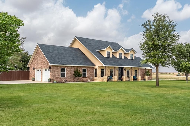 140 County Rd 208, Seminole, TX 79360 - cape cod-style house featuring driveway, brick siding, a garage, roof with shingles, and covered porch