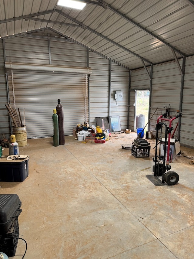 garage with metal wall