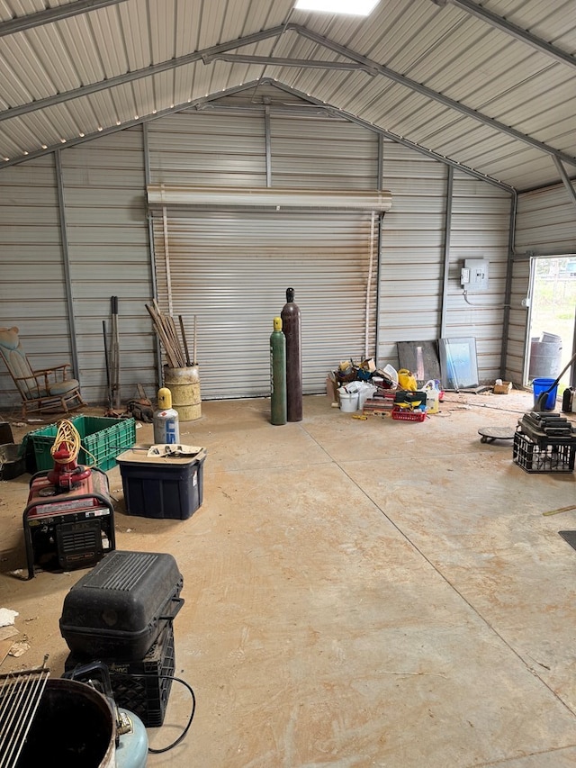 garage with metal wall