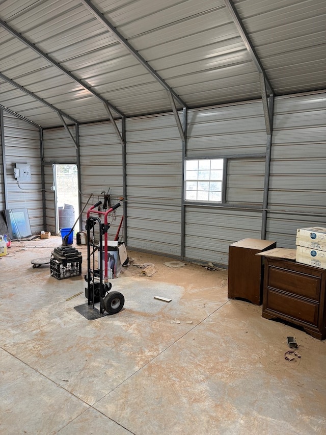 garage with metal wall