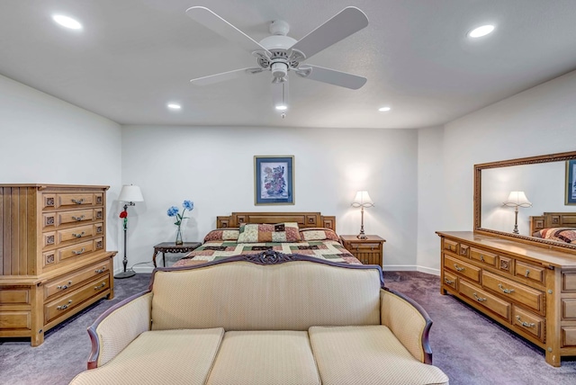 bedroom featuring carpet floors and ceiling fan