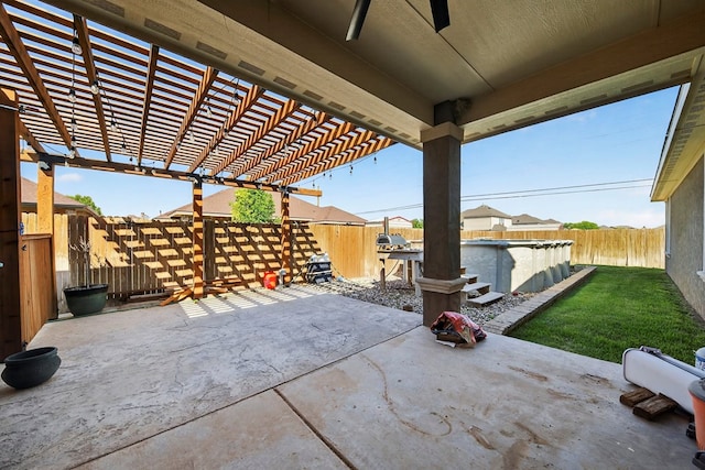 14 Da Vinci Ct, Odessa, TX 79765 - fenced backyard featuring a patio area, a ceiling fan, and a pergola