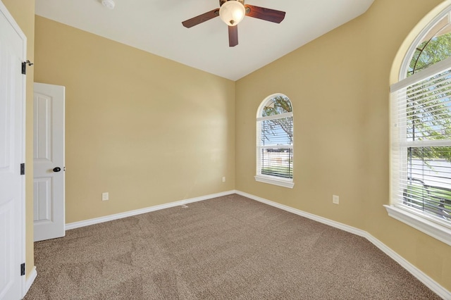 14 Da Vinci Ct, Odessa, TX 79765 - unfurnished room with carpet, ceiling fan, baseboards, and lofted ceiling