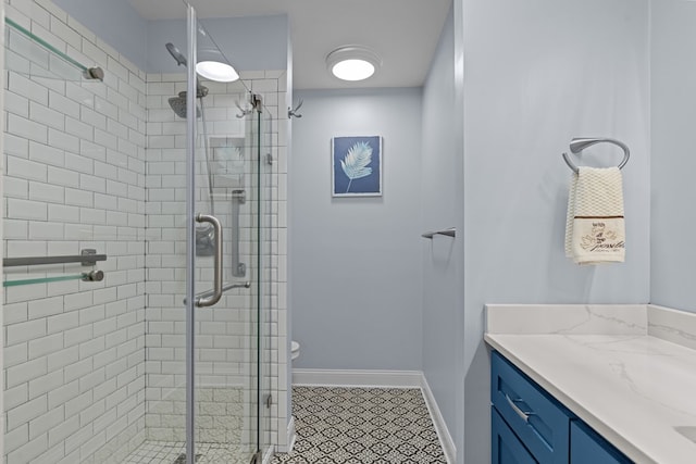 3700 Fairmont Dr, Odessa, TX 79762 - full bath featuring vanity, a stall shower, and tile patterned flooring