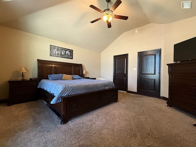 7802 Sienna Dr, Odessa, TX 79765 - carpeted bedroom featuring vaulted ceiling and ceiling fan