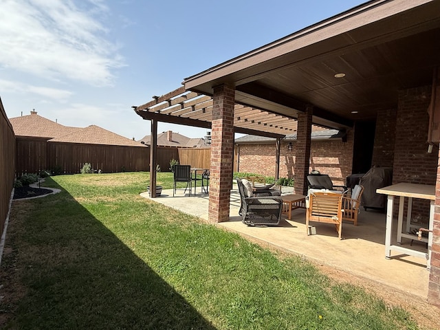 7802 Sienna Dr, Odessa, TX 79765 - fenced backyard with a pergola, a patio area, and an outdoor living space