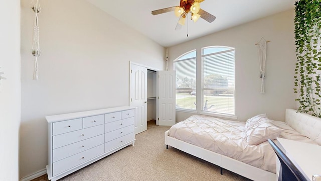 10901 E County Rd 108, Midland, TX 79706 - bedroom featuring light colored carpet, a closet, ceiling fan, and lofted ceiling