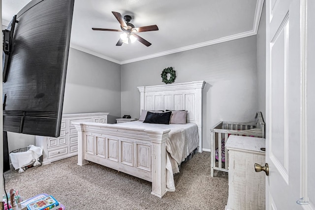 9540 W April St, Odessa, TX 79764 - bedroom with carpet, ornamental molding, ceiling fan, and baseboards