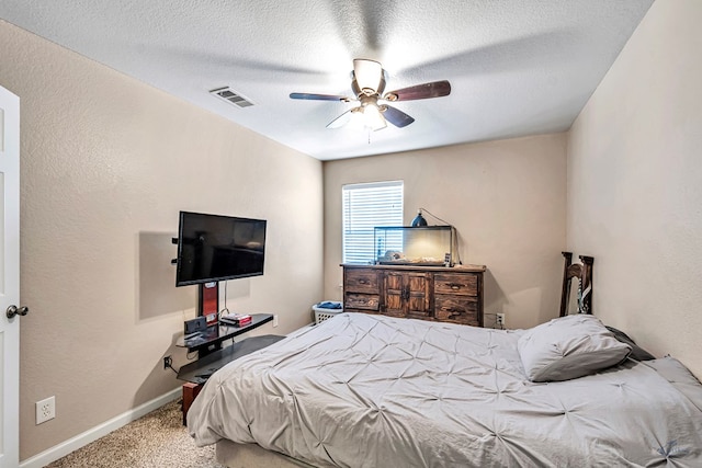 9540 W April St, Odessa, TX 79764 - carpeted bedroom featuring baseboards, a ceiling fan, and a textured ceiling