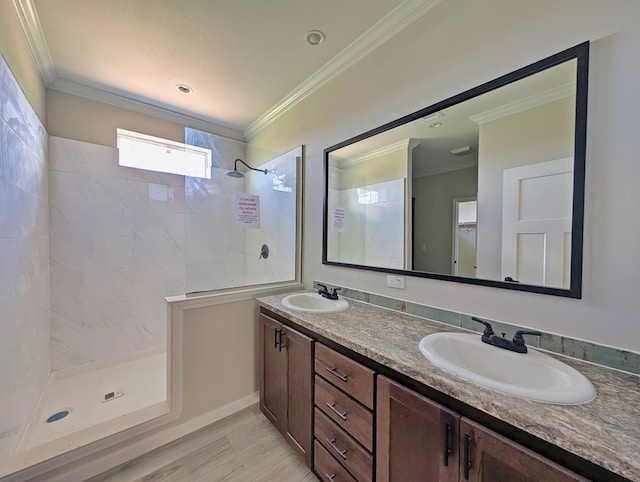 9 Prairie View Ln, Alpine, TX 79830 - bathroom with double vanity, walk in shower, and ornamental molding