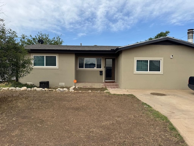 4417 Redbud Ave, Odessa, TX 79762 - ranch-style house featuring stucco siding, a chimney, and central air condition unit
