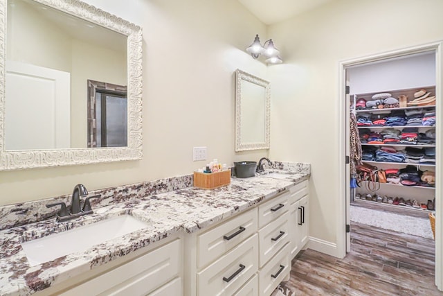 bathroom featuring hardwood / wood-style flooring and vanity