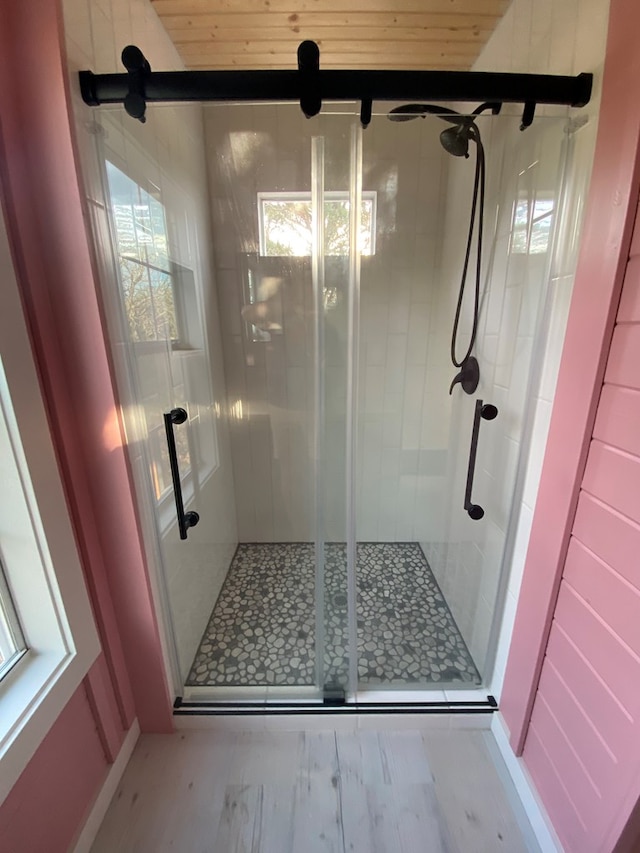 102 Low Meadow Pt, Fort Davis, TX 79734 - full bath with plenty of natural light, a stall shower, and wooden ceiling