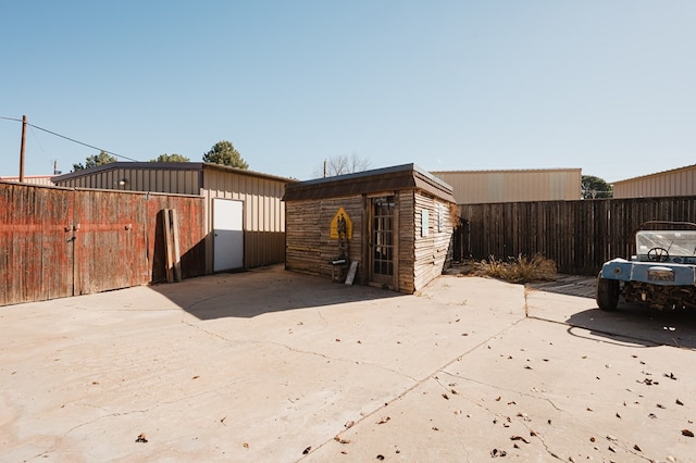 exterior space with an outbuilding