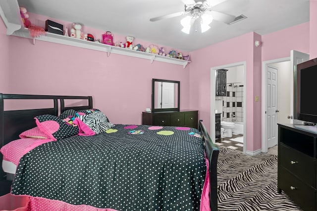 4975 SE 3000, Andrews, TX 79714 - bedroom featuring carpet flooring, connected bathroom, and ceiling fan