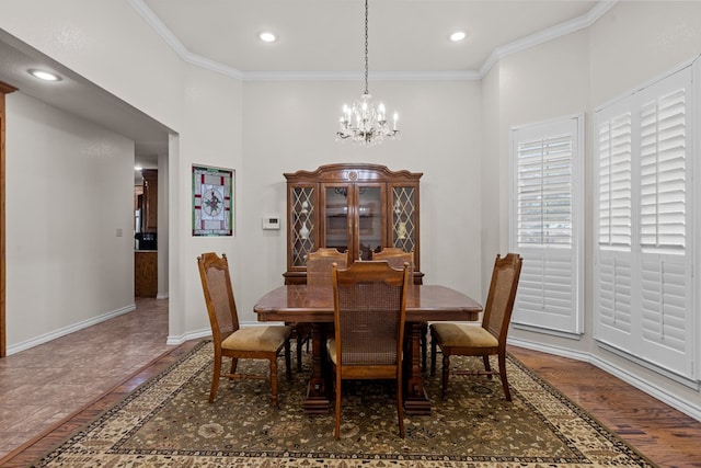 4975 SE 3000, Andrews, TX 79714 - dining room featuring a chandelier, ornamental molding, recessed lighting, and a towering ceiling