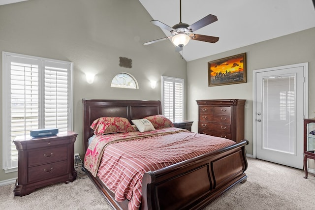 4975 SE 3000, Andrews, TX 79714 - bedroom with light carpet, vaulted ceiling, and ceiling fan