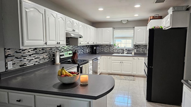 kitchen featuring backsplash, sink, white cabinets, and appliances with stainless steel finishes